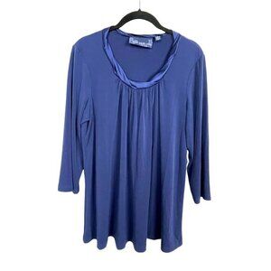 Susan Graver Style Women's S Scoop‎ Neck 3/4 Sleeve Blue Blouse Shirt